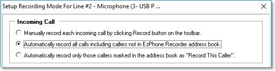 Setup Recording Mode for Incoming Calls